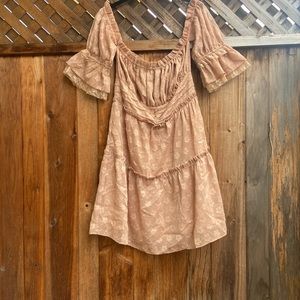 For Love and Lemons Tan Peasant-Style Mini Dress